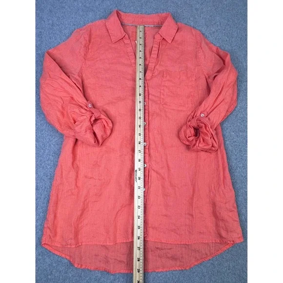 Sigrid Olsen Linen Top Orange Roll Sleeve Women's Size M Tunic Lagenlook Coastal - Picture 4 of 5